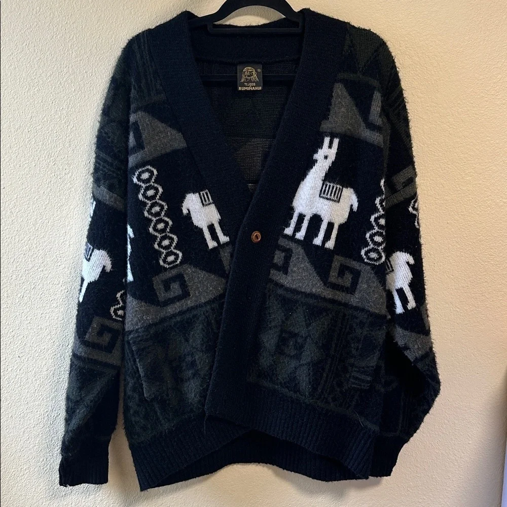 1980's Vintage Tejidos Rumiñahui Wool Alpaca Western Cardigan size XL